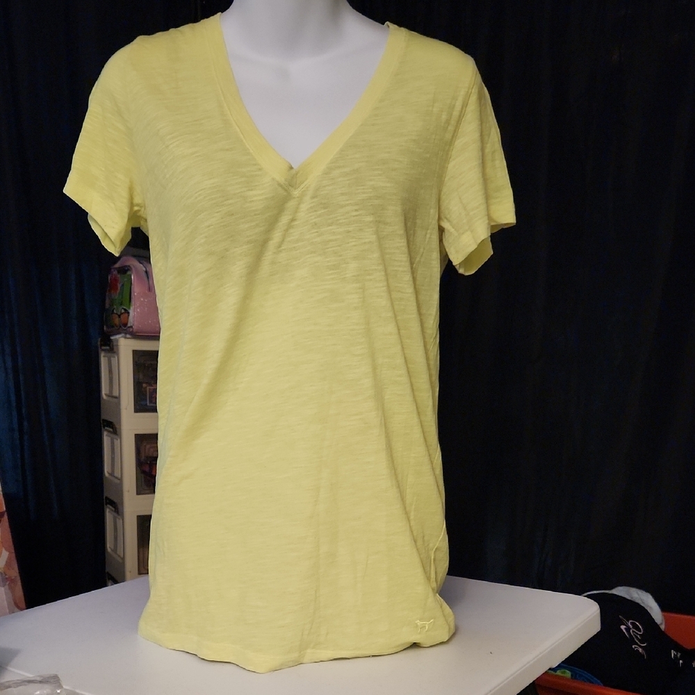 PINK Victoria's Secret Light Yellow V-Neck Tee